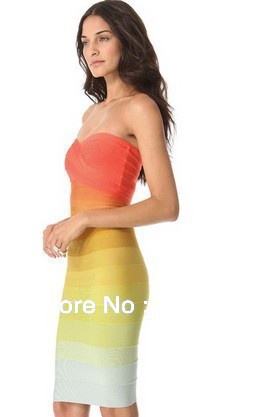 2013 Newest Design HL Top Grade Off Shoulder Colourful Rainbow Color Bandage Dress Factory Dropshipping good quality best price