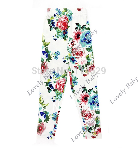 Cute Baby's Girls Pants Baby Pencil Tights Flower Print Peony White Ankle-length Pants 3 Sizes 13757