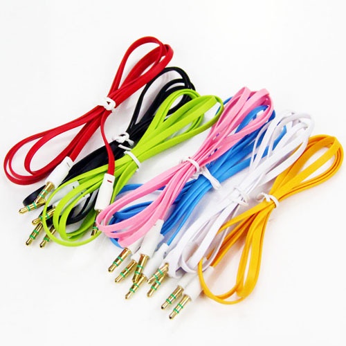 New 2014 3.5mm to 3.5mm Colorful flat type Car Aux audio Cable Extended Audio Auxiliary Cable for iPhone 5 5S 4 4S free shipping