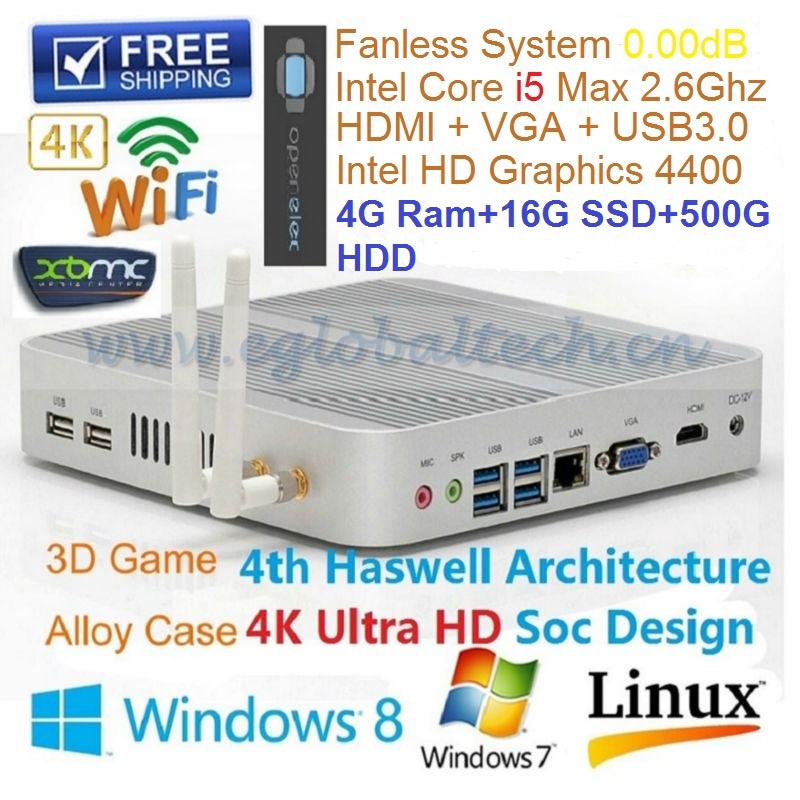 Best High-end Mini PC I5  With 4GB Ram 16GB SSD 500GB HDD Intel Core i5 3317U 1.8GHz Max 2.6GHz USB3.0 VGA HDMI 1080P Thin PC