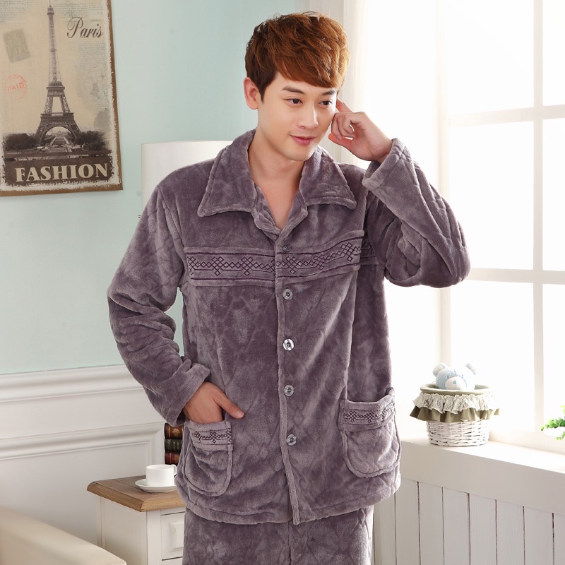 Causal Home Suits Coral Fleece Sleepwear 2014 Winter Men Flannel Pajamas Thick Pijama Masculino