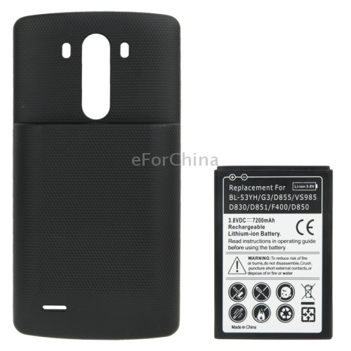 Back Cover and 7200 mAh Rechargeable Lithium-ion Battery Replacement for LG G3 / D855 / VS985 / D830