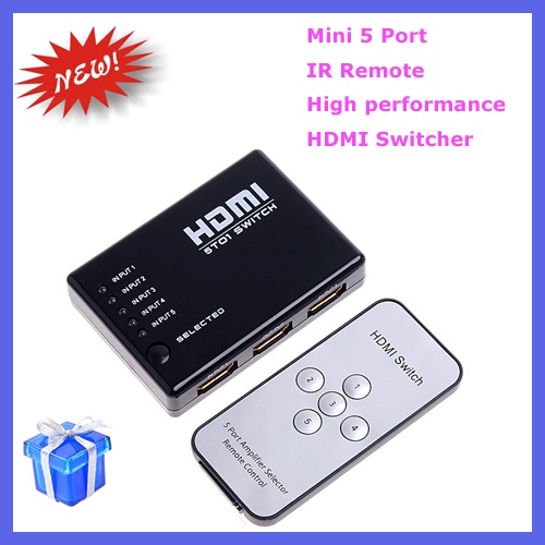 Mini 5 Port 1080P Video HDMI Switch Switcher HDMI Splitter with IR Remote splitter box Free shipping