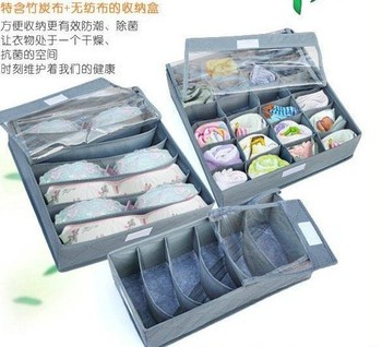 with cover 3 pieces a set,foldable box /Bamboo Charcoal fibre Storage Box for bra,underwear,necktie,socks/ Free Shipping
