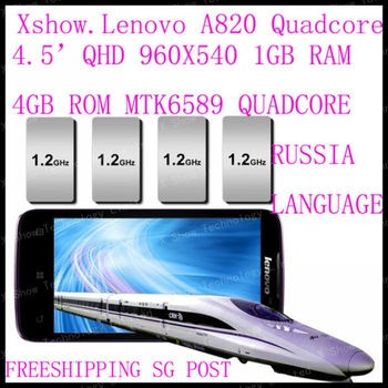 free   shipping cn/sg/hk post   Original Lenovo A820 phone Quad-core CPU 4GB ROM 1GB RAM 8.0M Camera 56 language black white