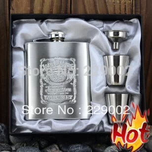 Jack Daniels Hip Flask 7oz set Portable Stainless Steel Flagon Wine Bottle Gift Box Pocket Flask Russian Flagon,Embossed Images