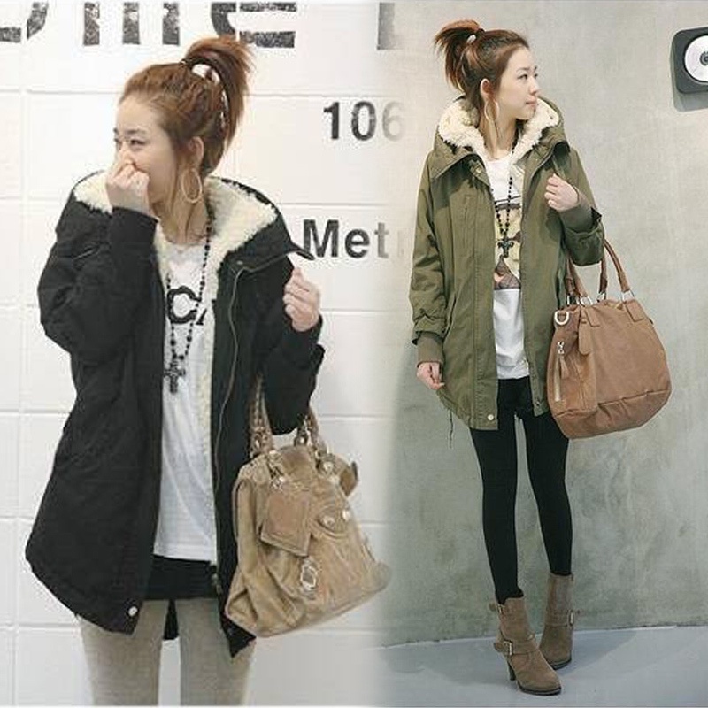 2014 NEW Womens Winter Thicken Warm Hooded Military Jackets Fleece Zip Trench Coats Wool Outwear # L0341346