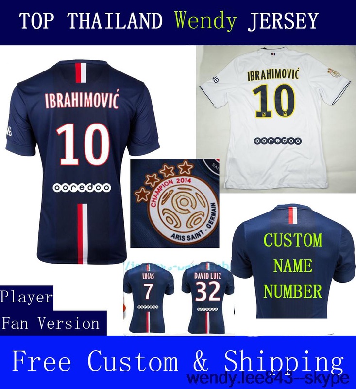 A+++ 100% Top Thailand 2014 New Home BLUE Ibrahimovic Kit Soccer Jersey Lucas De Futbol Maillot De Foot David Luiz