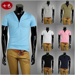 men T-shirts  free shipping short sleeve POLO 6421 shirts v neck casual cool  classic  fashion 7colors button design!!