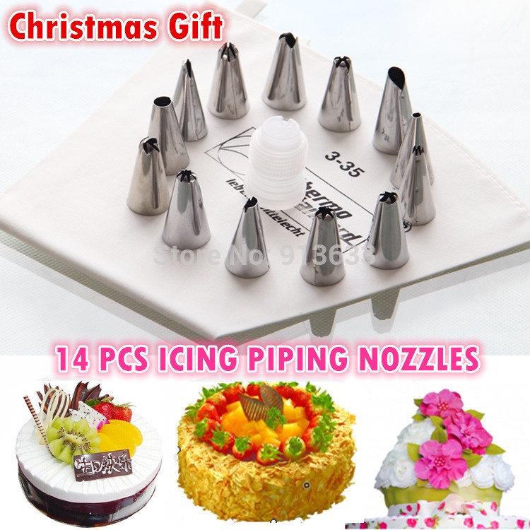 In stock 14PCS Stainless Steel  Cake Decorator Cream Presser Cotton Icing Piping Bag Set