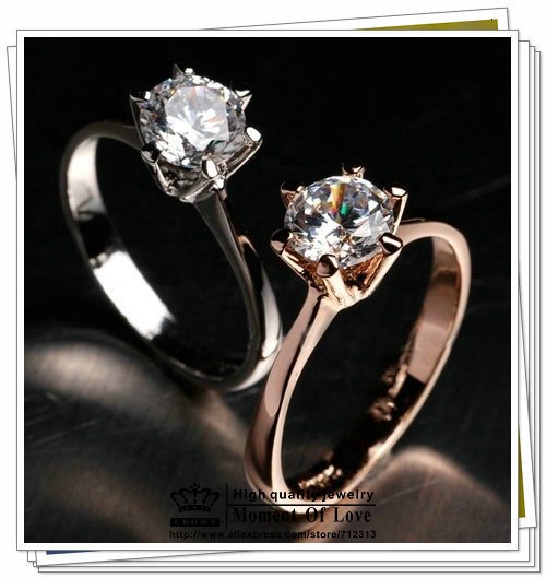 Italina brand 1PC Free shipping new 18K Gold Plated Classic design 1 carat 6mm simulated diamond wedding rings for women jewelry