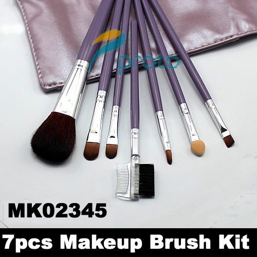 Freeshipping-NEW 7 pcs make up Cosmetic Brush Set with soft roll-up Purple Case Dropshipping [Retail] SKU:M0087