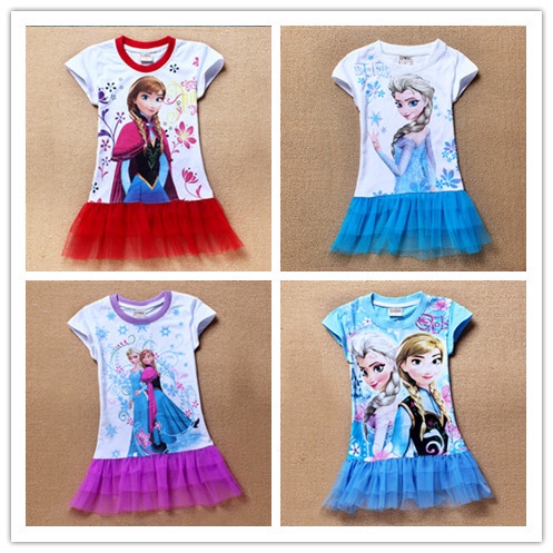 2014 New 2-8yrs Girls' Frozen Dress kid's 2014 cartoon summer dress girl's tutu girl's princess dress girl's lovable dress