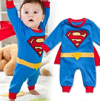 Baby Boy Romper Superman Long Sleeve with Smock Infant Cartoon Halloween Christmas Costume Gift Children Kids Autumn Free Ship