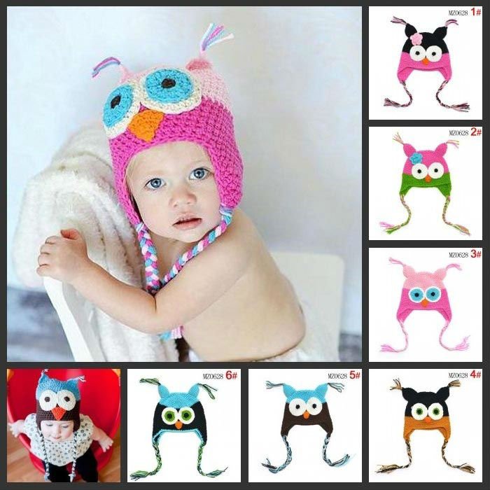 26color Best price - Handmade Knitted Crochet Baby Hat owl hat with ear flap Free shipping