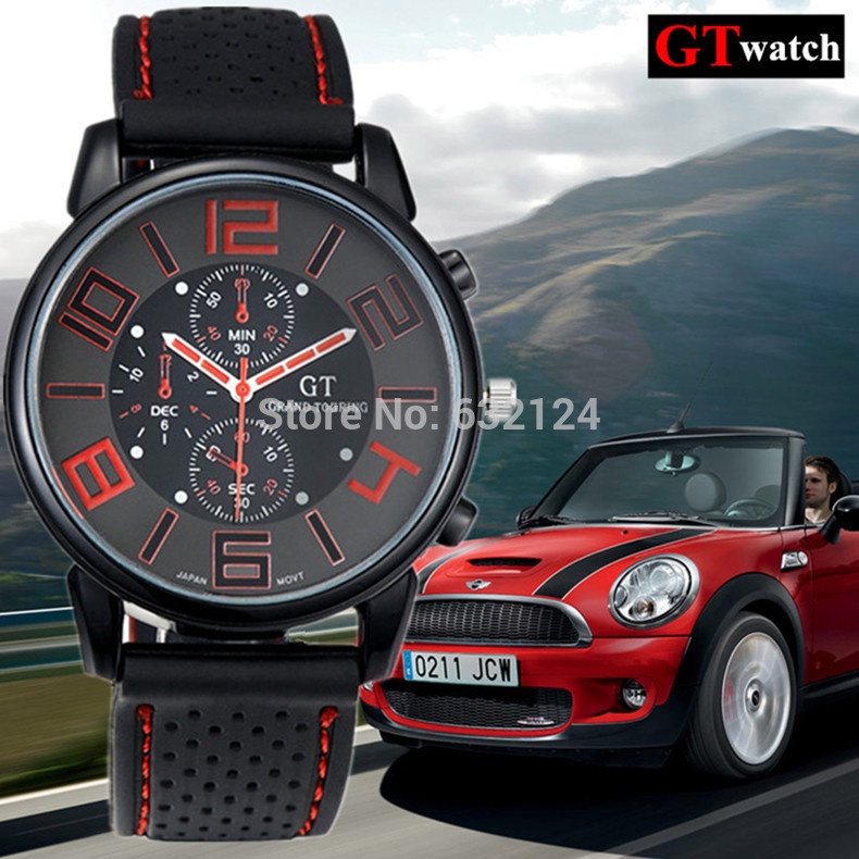 Men watches 2014 new GT F1 racing sports watch hot sale fashion quartz male silicone stylish watch casual round dial relogios