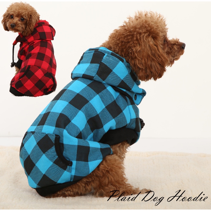 Free Shipping Fashion Gingham Plaid Dog Clothes Pet Sweater Red Blue Grid Large Dog Clothes Warm Removable Puppy Hoodie 3 Sizes