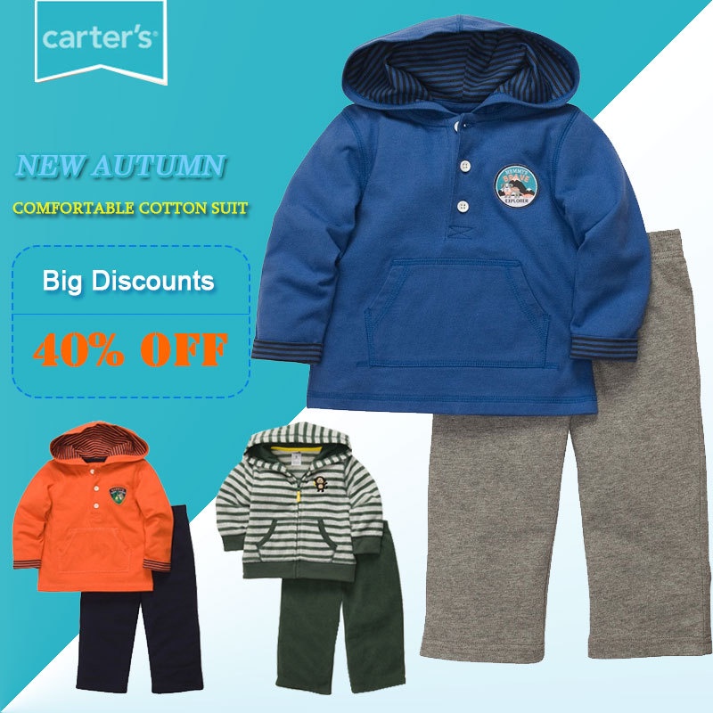 Timely delivery 2014 New 2pcs/Set Carters Baby Boy infantil conjuntos de roupas meninos Clothing Newborn 100% Cotton Rompers Set