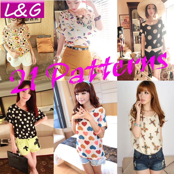 New 2014 Fashion Women Blouses Hot Selling Loose Animal/Flower Printed Chiffon Blouse Autumn-Summer Dot/Heart Sale Shirt 40012