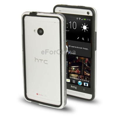 TPU Transparent Plastic Bumper Frame Case for HTC One / M7 (Black)