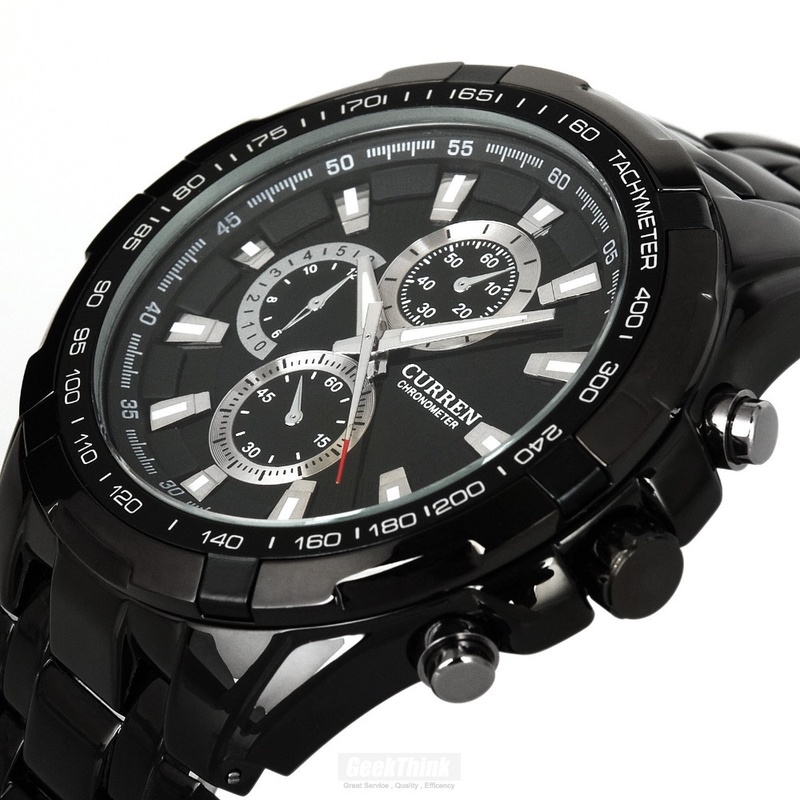 Curren quartz stainless steel Black Vogue Business Man Men's watch 3ATM waterproof Dropship Hot sale