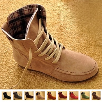 Flat Fashion Women's Martin Ankle Winter Boots Artificial Suede Round Big Motorcycle Boots Plus Size Shoes fow Women 27 Colors