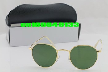 2013 Fashion Brand Name Women's Men's sunglasses Round Metal Frame MODEL 3447  Gold frame Green lens 50mm new in case