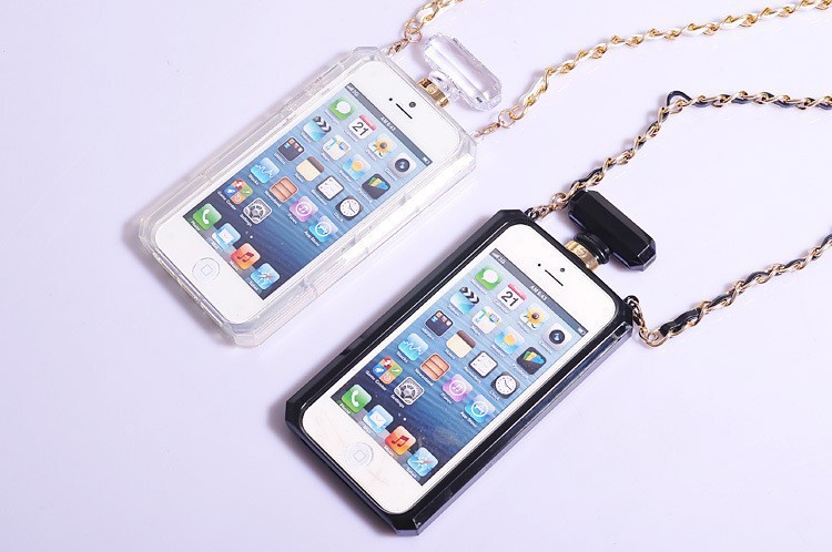Free Shipping New Hot Selling Luxury Brand CC Perfume Bottle Soft TPU Case Cover With Gold Leather Chain For iPhone 5 5S