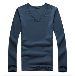 2014 Pure Color Cotton Blend V-neck Men Bottoming t-Shirt  Casual Fashion Slim Long Sleeve T-shirt for men Free Shipping MTL131