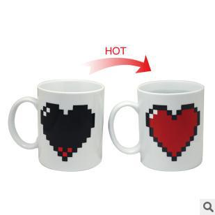 Free shipping Big heart color changing cup Temperature Changing Creative mugs