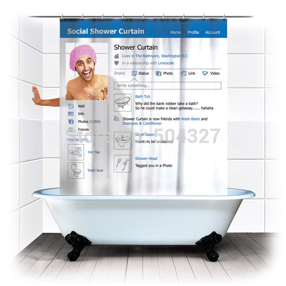 Free Shipping 1Piece 71inch Social Shower Curtain / Facebook Shower Curtain -180*180 cm