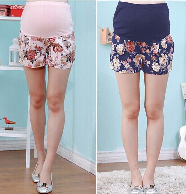 2015 Seconds Kill Pregnant Shorts 0Maternity Elastic Waist Floral Thin Shorts Summer Pregnancy Free Shipping