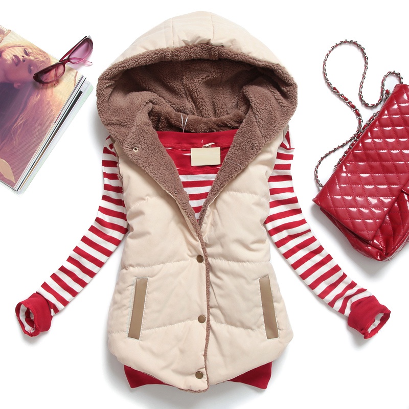 Autumn Hoodies PU Patchwork Coat Vest Women Casual Sleeveless Coral Fleece Liner Winter Plus Size Vests Colete Feminino WWV036