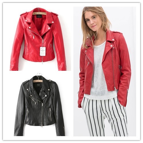 New fashion red jacket new 2015 bomber motorcycle Leather jackets women 2 color brand jacket jaqueta couro