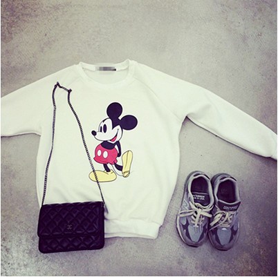 Free Shipping Hot Sale 2014 New Winter Fashion Casual Sweatshirt Cartoon Printed Sweater Loose Cotton Sweater  Women Hoody