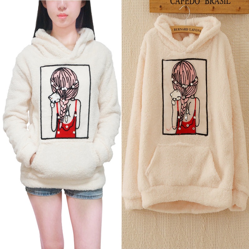 S88 fashion women 2014 winter thick embroidery 3D printed long sleeve sweatshirts hoodies jogging women outwear pullover sweater