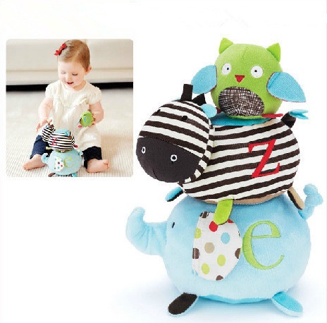 2014 New Brinquedos Baby Toys SAlphabet Zoo Stack & Stick Animals Plush Toys Baby Rattle Toys Free Shipping