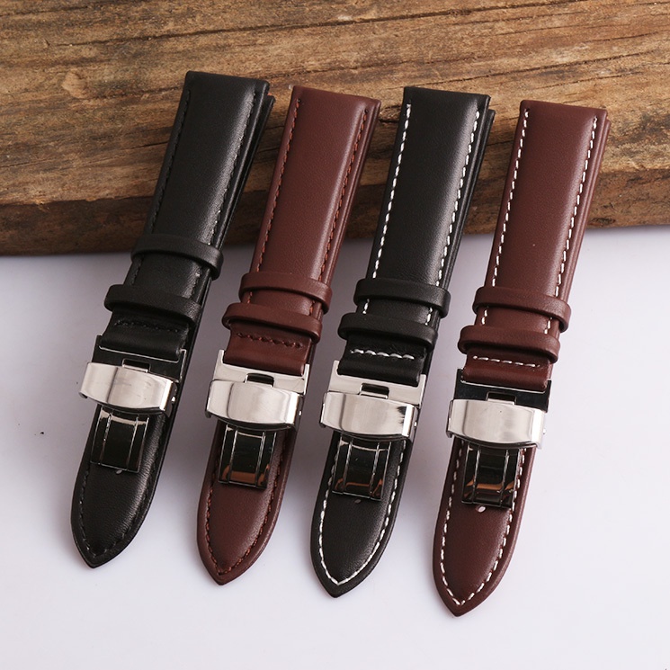 2014 Wholesale Price,Top Grade Watchbands,Silver Fold Butterfly Deploy Clasp,Genuine Leather Watch Bracket Strap,18 19 20 22mm