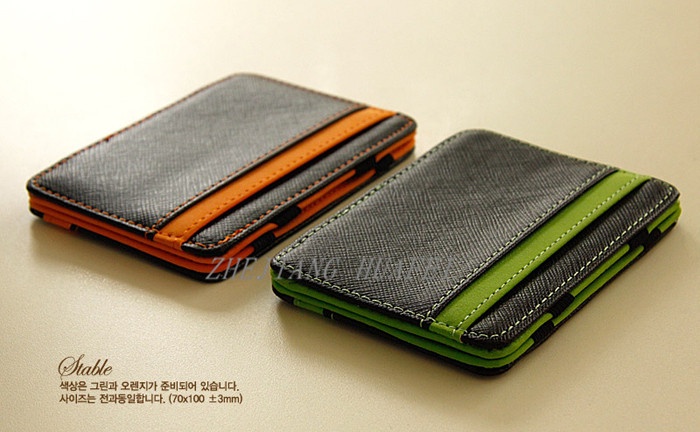 2014 South Korea magic wallet New Mens MAGIC MONEY clips for men purse orange & green  size 10cm*7cm*0.8cm