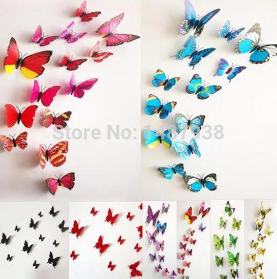 2015 Free shipping DIY Creative New Art Design Decal Wall Stickers Home Decor Room Decorations 12pcs 3D Butterfly Wall Stickers