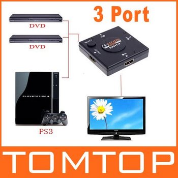 Mini 3 Port  HDMI Switch Switcher HDMI Splitter HDMI Port for HDTV 1080P Vedio,Free Shipping + Drop Shipping