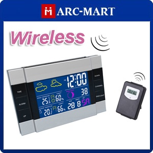 RF Wireless Weather Station Alarm Clock Indoor/Outdoor Thermometer with Color Backlight Free Shipping #CH113