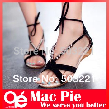 2013 flat heel sandals shoes beaded lacing gladiator small wedges shoes 3 color casual shoes free shipping