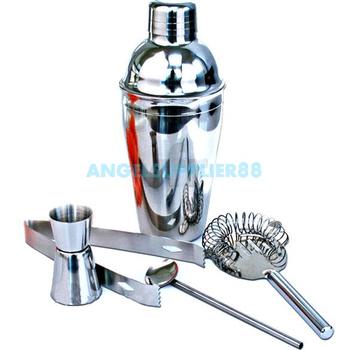 5Pcs Stainless Steel Cocktail Shaker Mixer Drink Bartender Kit Bars Set Tools
