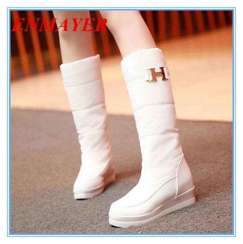 ENMAYER 2014 new arrive brand fashion ladies leather long boots for women flat boots Free shipping snow winter for women