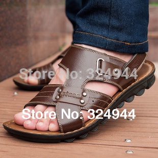 2013 free shipping men's sandals for men slippers leather sandals for men genuine leather cowhide sandals outdoor casual men