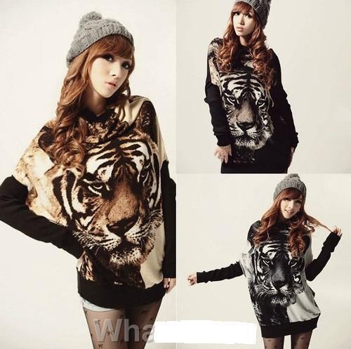 Free Shipping Tiger Print Batwing Sleeve Knitted Tops Pullover Sweater Jumper