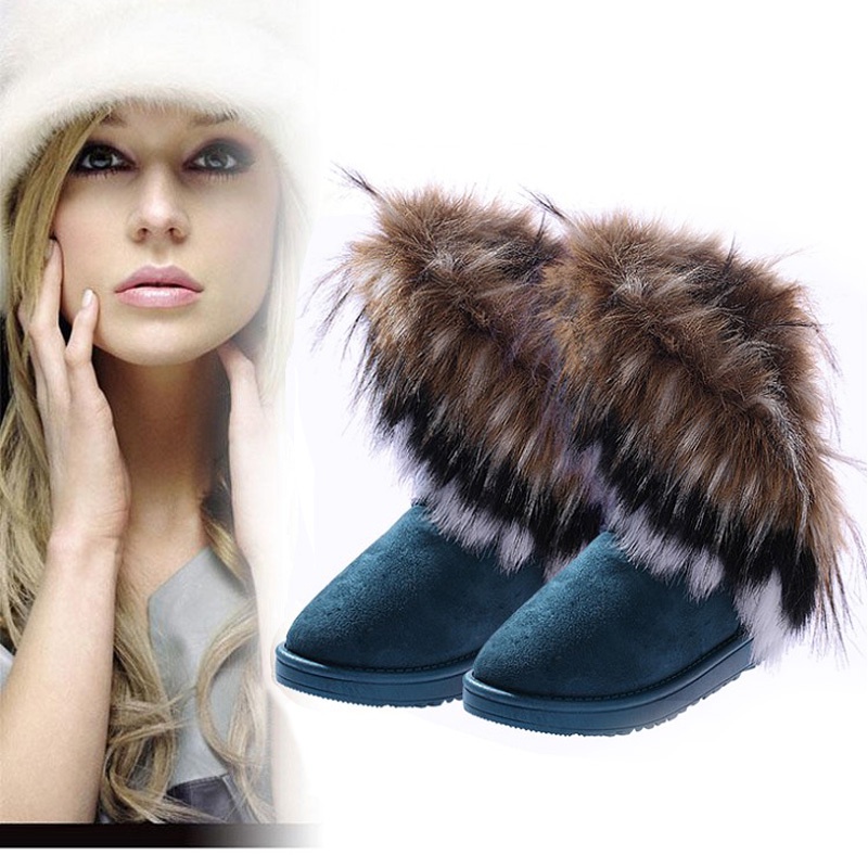 2013 Autumn Winter Warm high long snow boots artificial fox rabbit fur leather tassel women's shoes free shipping L035568