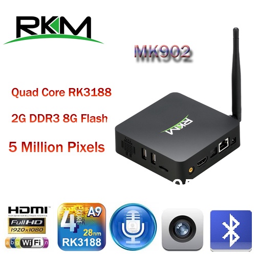 Rikomagic RKM MK902 Quad Core Android PC  Rockchip RK3188 2G DDR3 8G ROM Bluetooth Build in Camera and Microphone [MK902/8G]