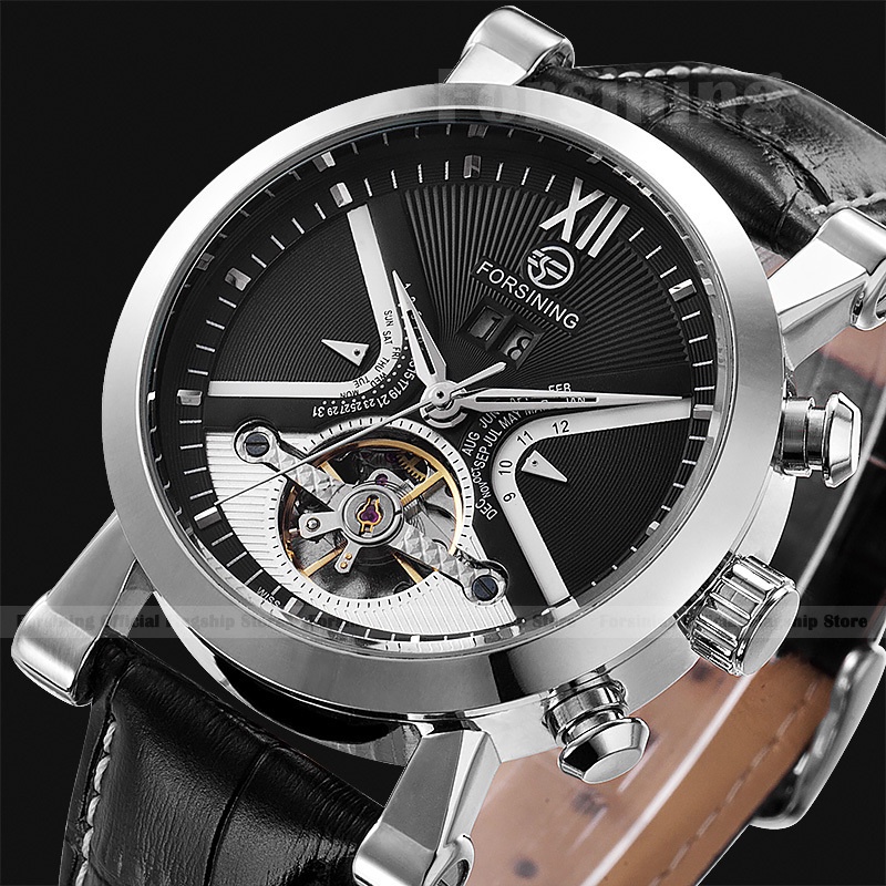 New Men Fashion Casual Leather Strap Mechanical Luxury brand Top Automatic self-wind military wristwatch relogios Sports watches